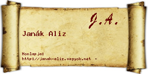 Janák Aliz névjegykártya